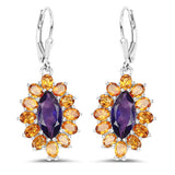 6.54 Carat Genuine Amethyst & Madeira Citrine .925 Sterling Silver Earrings