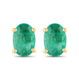 0.88 Carat Genuine Zambian Emerald 10K Yellow Gold Earrings