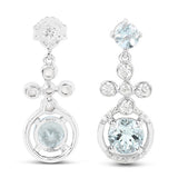 4.42 Carat Genuine Aquamarine and White Zircon .925 Sterling Silver Earrings