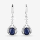 0.86 Carat Genuine Blue Sapphire and White Diamond 14K White Gold Earrings
