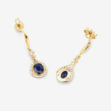 0.86 Carat Genuine Blue Sapphire and White Diamond 14K Yellow Gold Earrings