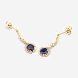 0.86 Carat Genuine Blue Sapphire and White Diamond 14K Yellow Gold Earrings