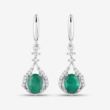 0.70 Carat Genuine Zambian Emerald and White Diamond 14K White Gold Earrings