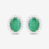 2.66 Carat Genuine Zambian Emerald and White Diamond 10K Yellow Gold Earrings
