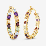 5.44 Carat Genuine Multi Stones .925 Sterling Silver Earrings