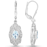 0.96 Carat Genuine Aquamarine and White Topaz .925 Sterling Silver Earrings