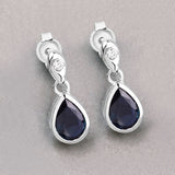 1.65 Carat Genuine Blue Sapphire and White Diamond 10K White Gold Earrings