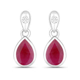 1.65 Carat Genuine Ruby and White Diamond 10K White Gold Earrings