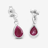 1.65 Carat Genuine Ruby and White Diamond 10K White Gold Earrings