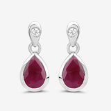1.65 Carat Genuine Ruby and White Diamond 10K White Gold Earrings