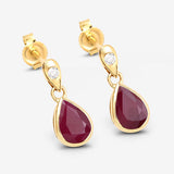 1.65 Carat Genuine Ruby and White Diamond 10K Yellow Gold Earrings