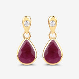 1.65 Carat Genuine Ruby and White Diamond 10K Yellow Gold Earrings
