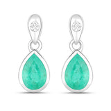 1.35 Carat Genuine Zambian Emerald and White Diamond 10K White Gold Earrings