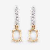 0.14 Carat Genuine White Diamond 14K Yellow Gold Semi Mount Earrings - holds 7x5mm Oval Gemstones