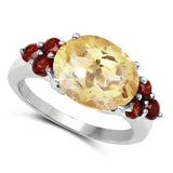 5.52 Carat Genuine Citrine and Garnet .925 Sterling Silver Ring