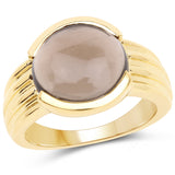 14K Yellow Gold Plated 4.89 Carat Genuine Smoky Quartz .925 Sterling Silver Ring