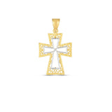 14k Two Tone Gold High Polish Diamond Cut Cross Pendant