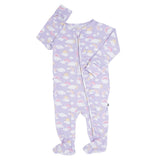 Lavender Rainbows and Clouds Ruffle Baby Footie