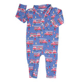 Blue Fire Truck Long-Sleeve Polo Romper