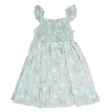 Mint Butterfly Daisy Bamboo Smocked Vintage Dress