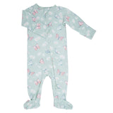 Mint Butterfly Daisy Bamboo Zipper Footie