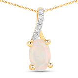 0.257 Carat Genuine Ethiopian Opal and White Diamond 10K Yellow Gold Pendant
