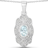 0.48 Carat Genuine Aquamarine and White Topaz .925 Sterling Silver Pendant