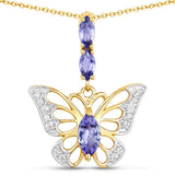 0.75 Carat Genuine Tanzanite and White Zircon .925 Sterling Silver Pendant