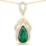 IGI Certified 4.33 Carat Genuine Zambian Emerald and White Diamond 14K Yellow Gold Pendant