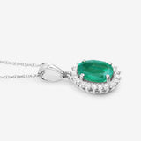 1.36 Carat Genuine Zambian Emerald and White Diamond 10K White Gold Pendant