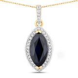 2.27 Carat Genuine Blue Sapphire and White Diamond 10K Yellow Gold Pendant