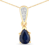 0.85 Carat Genuine Blue Sapphire and White Diamond 14K Yellow Gold Pendant