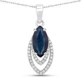 1.42 Carat Genuine Blue Sapphire and White Diamond 14K White Gold Pendant
