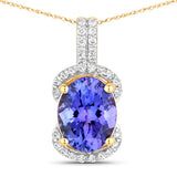 2.27 Carat Genuine Tanzanite and White Diamond 14K Yellow Gold Pendant