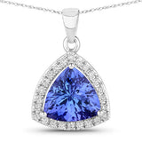 3.11 Carat Genuine Tanzanite and White Diamond 14K White Gold Pendant