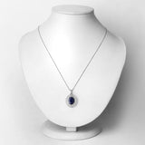 4.82 Carat Genuine Blue Sapphire and White Diamond 14K White Gold Pendant