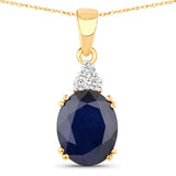 4.41 Carat Genuine Blue Sapphire and White Diamond 14K Yellow Gold Pendant