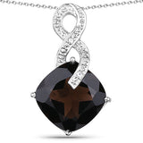 12.36 Carat Genuine Smoky Quartz and White Topaz .925 Sterling Silver Pendant