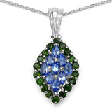 1.40 Carat Genuine Tanzanite and Chrome Diopside .925 Sterling Silver Pendant