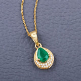 0.89 Carat Genuine Zambian Emerald and White Diamond 14K Yellow Gold Pendant