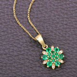 0.72 Carat Genuine Zambian Emerald and White Diamond 14K Yellow Gold Pendant
