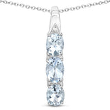0.95 Carat Genuine Aquamarine and White Diamond .925 Sterling Silver Pendant