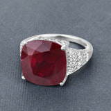 14.47 Carat Dyed Ruby and White Topaz .925 Sterling Silver Ring