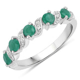 0.54 Carat Genuine Emerald and White Topaz .925 Sterling Silver Ring