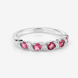 0.64 Carat Genuine Pink Tourmaline and White Topaz .925 Sterling Silver Ring
