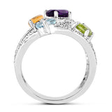 3.66 Carat Genuine Multi Stones .925 Sterling Silver Ring