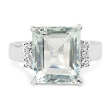 5.54 Carat Genuine Green Amethyst and White Topaz .925 Sterling Silver Ring