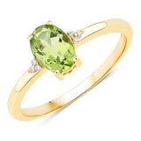 0.85 Carat Genuine Peridot and White Diamond 10K Yellow Gold Ring