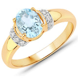 1.09 Carat Genuine Aquamarine and White Diamond 14K Yellow Gold Ring