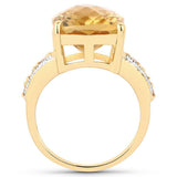 8.44 Carat Genuine Citrine and White Topaz .925 Sterling Silver Ring